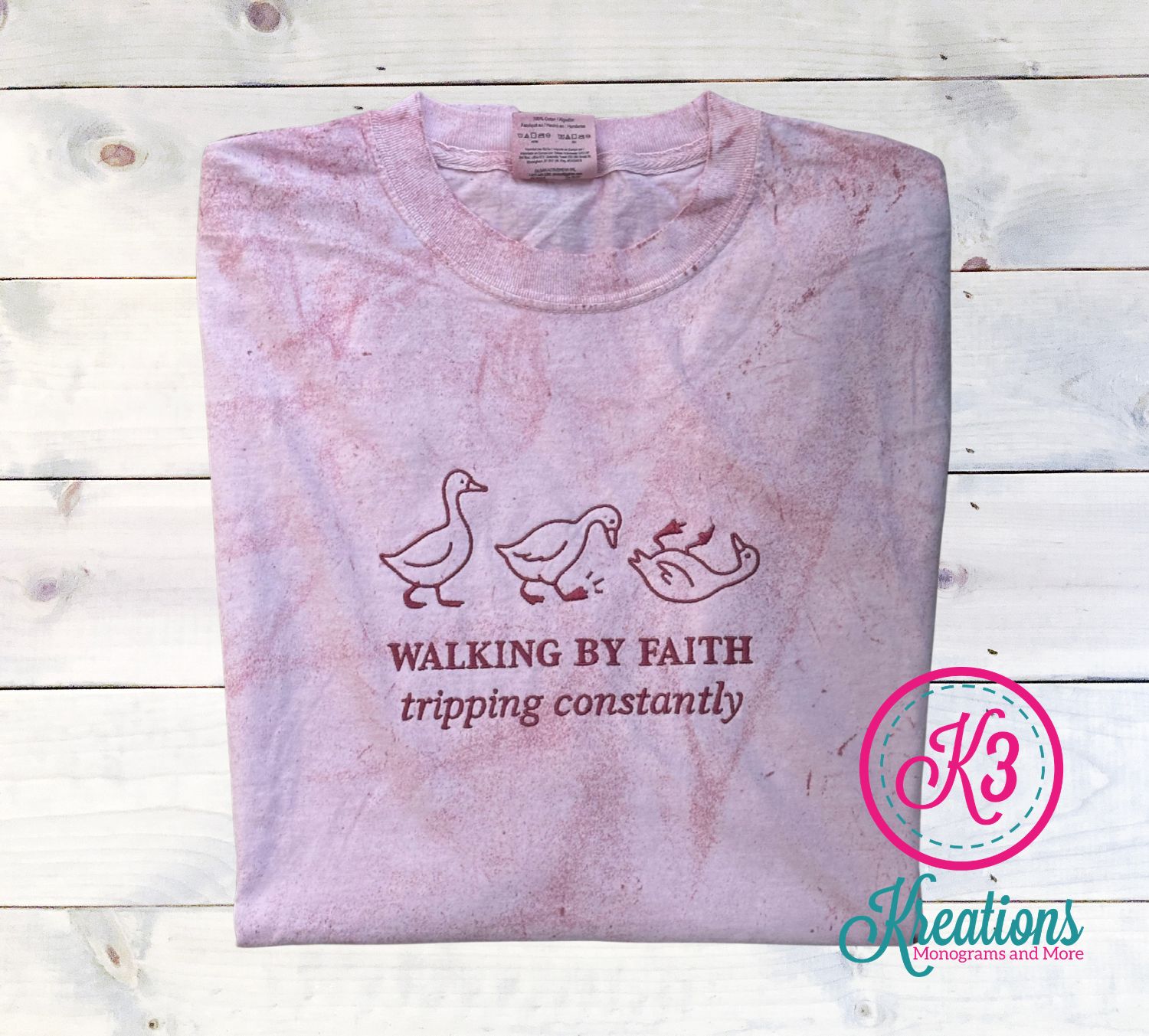 Walking By Faith Tripping Constantly Embroidered Comfort Colors Color Blast State Short Sleeve Tee