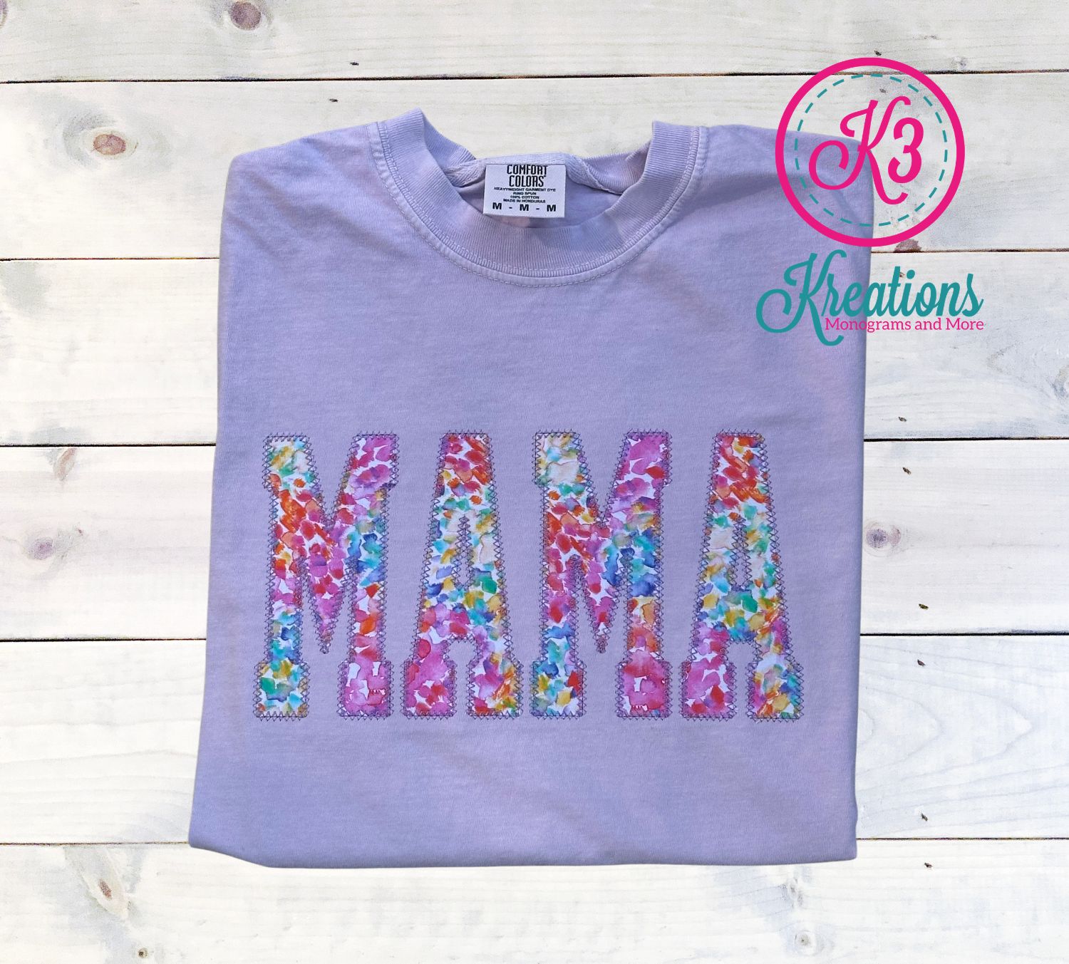 Adult Floral Applique MAMA Comfort Colors Garment-Dyed Heavyweight Short or Long Sleeve T-Shirt