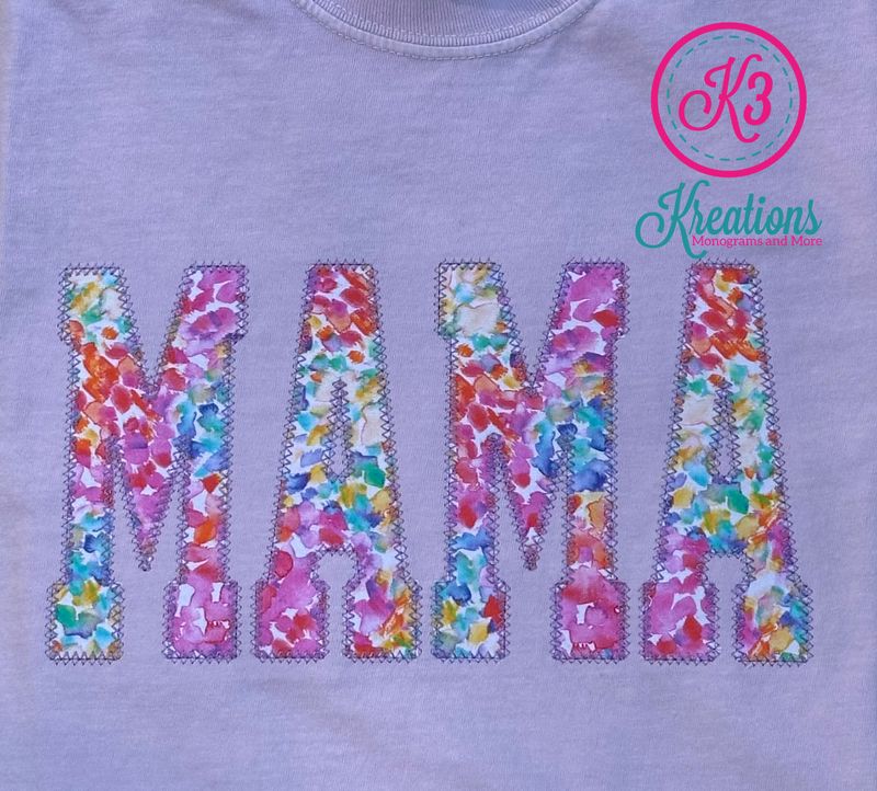 Adult Floral Applique MAMA Comfort Colors Garment-Dyed Heavyweight Short or Long Sleeve T-Shirt