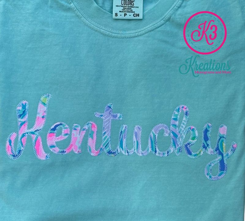 Adult Kentucky Lilly Print Applique Comfort Colors Short Sleeve Tee