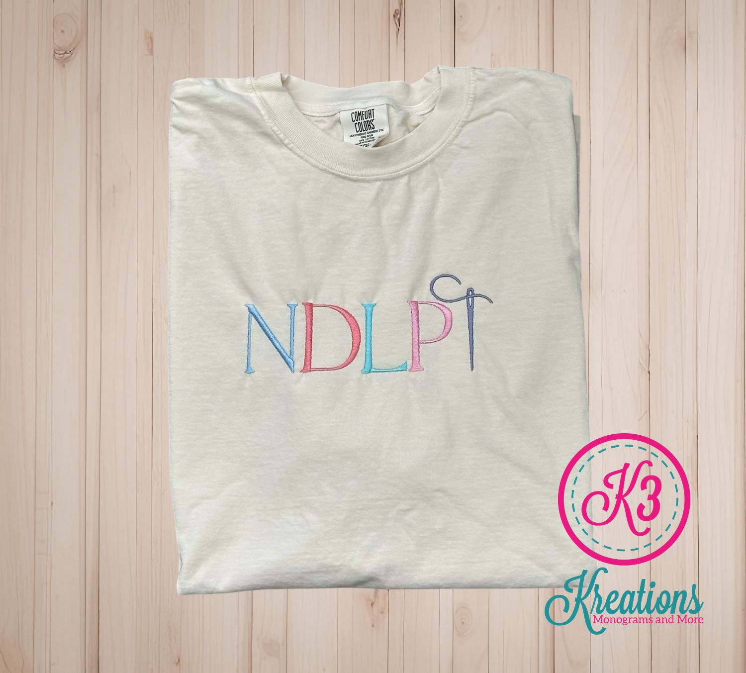 Adult Embroidered NDLPT Comfort Color Garment-Dyed Heavyweight Short or Long Sleeve T-shirt.