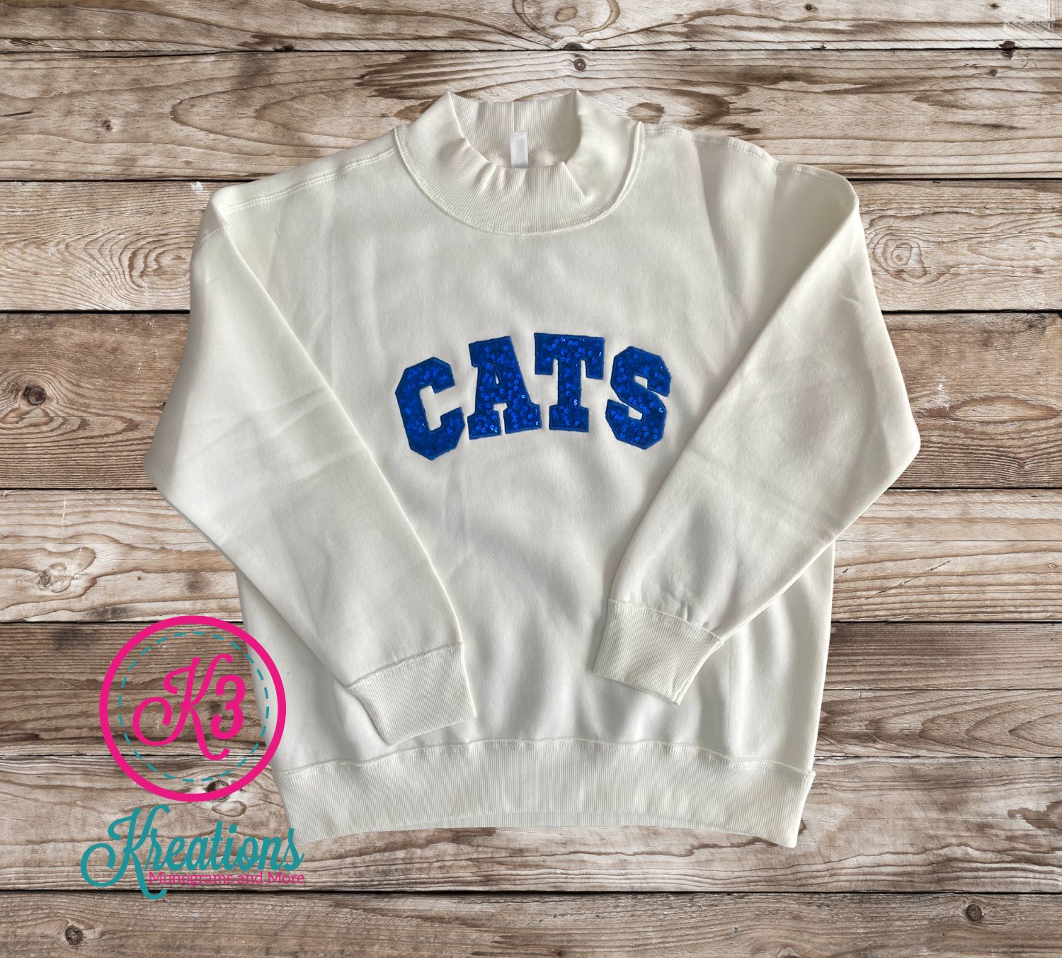 CATS Sequin Applique Cream Mockneck