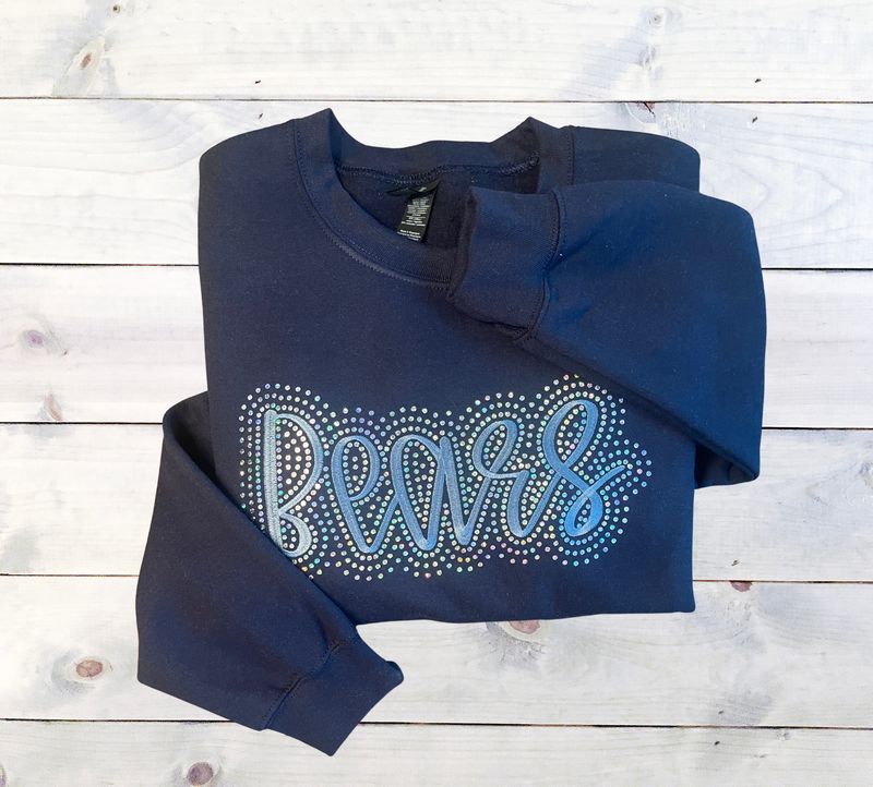 Youth or Adult Embroidered Bears with Faux Rhinestone Outline Crewneck Sweatshirt