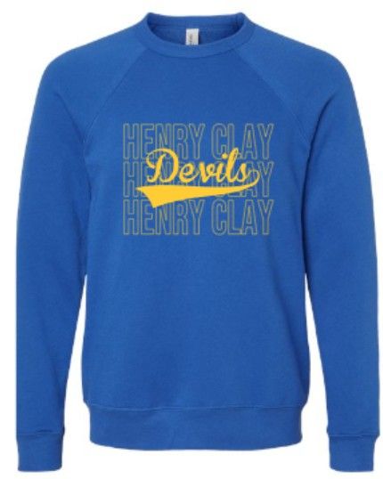 Adult HENRY CLAY Devils Bella + Canvas Sponge Fleece Raglan Crewneck OR Hooded Sweatshirt (HCDT)