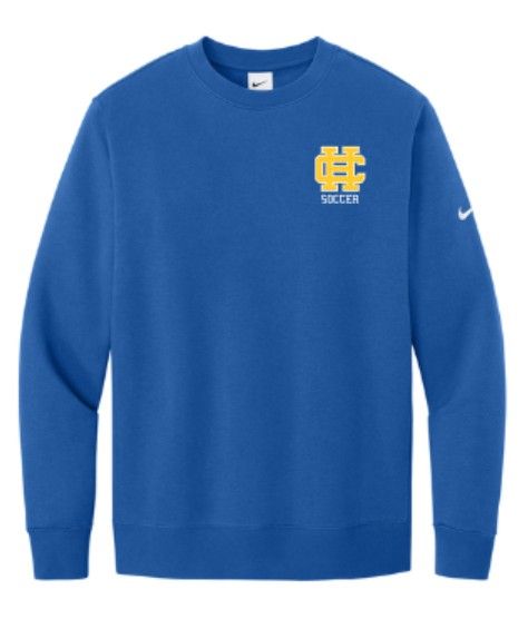Adult Nike Club Fleece Sleeve Swoosh Crew with Choice of Embroidered Logo (HCGS)