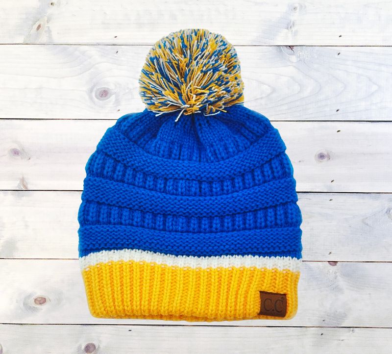 Blue &amp; Gold CC Beanie with Pom (HCGS)