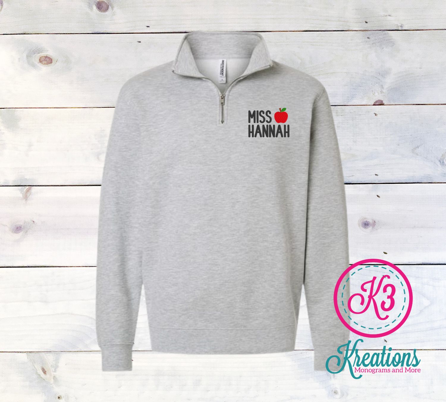 Adult Custom Embroidered Teacher Midweight 1/4 Zip Sweatshirt
