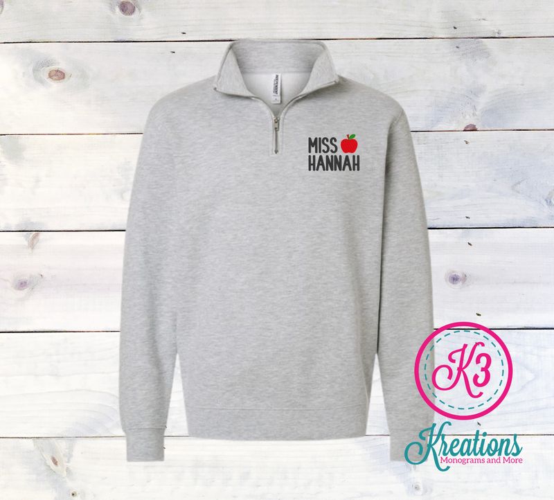 Adult Custom Embroidered Teacher Midweight 1/4 Zip Sweatshirt