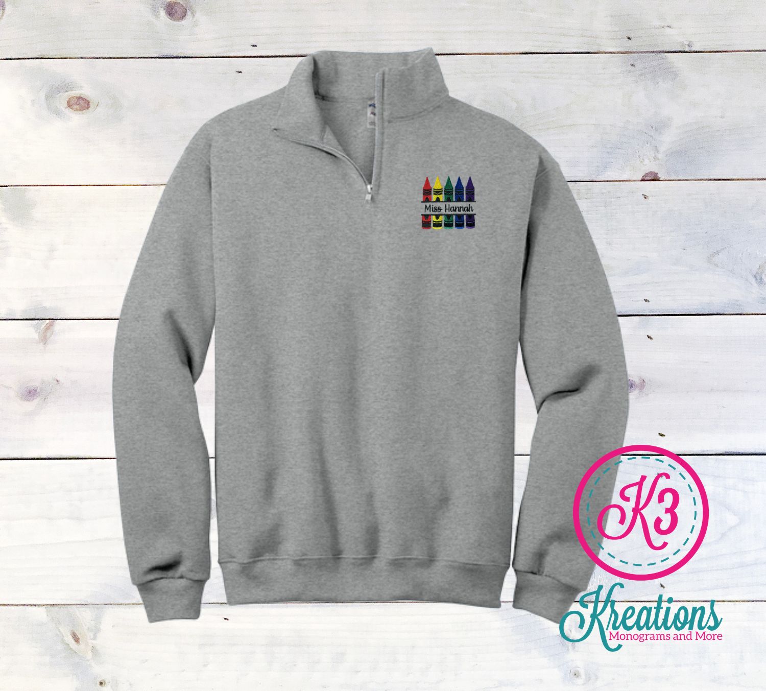 Adult Crayon Custom Teacher Name Embroidered JERZEES NuBlend 1/4 Zip Sweatshirt (DSE)