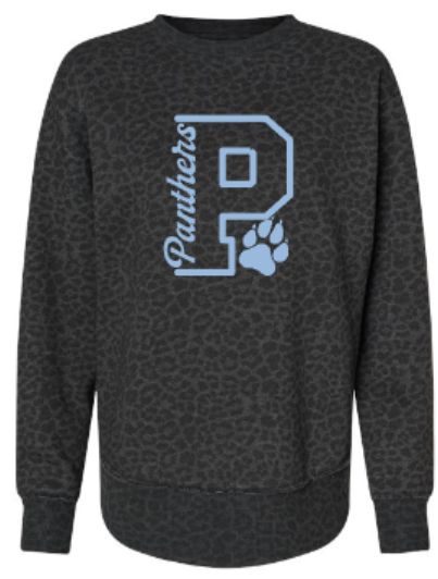 Ladies P Panthers Black Leopard LAT Fleece Crewneck Sweatshirt (EJHDT)