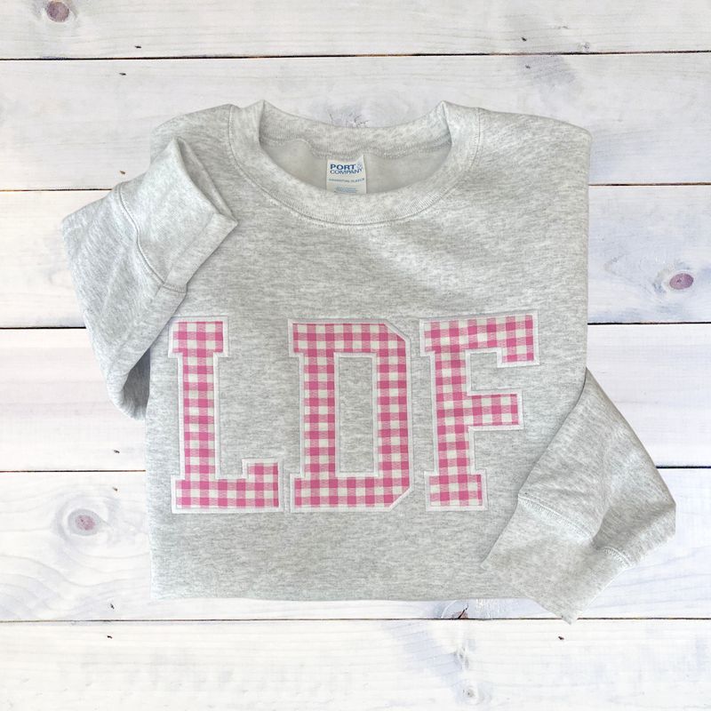 Youth or Adult LDF Pink and White Gingham Applique Crewneck Sweatshirt (LDF)