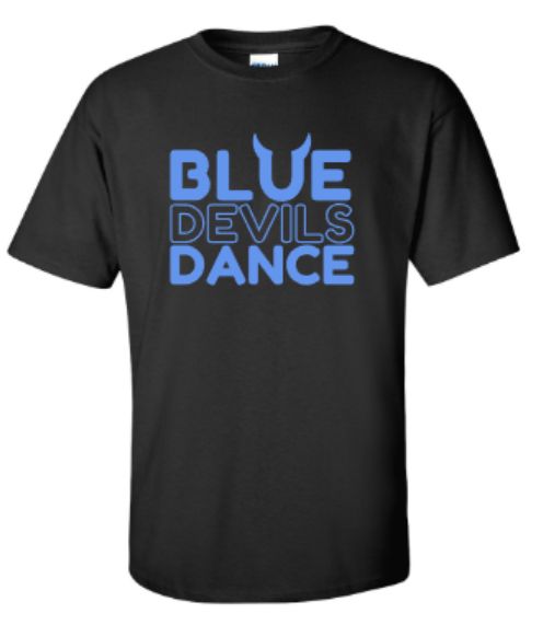 Youth or Adult Blue Devils Dance Gildan Short Sleeve DryBlend® Black Tee (HCDT)