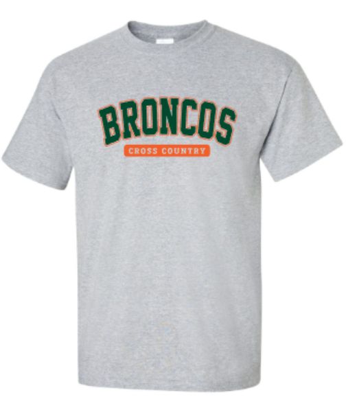 Youth or Adult BRONCOS Cross Country Gildan Short Sleeve Tee (FDXC)