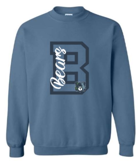 Adult B Bears with Mascot Indigo Blue Gildan Heavy Blend Sweatshirt (MEB)