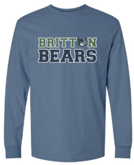 Adult Britton Bears with Mascot Indigo Blue Gildan Long Sleeve T-Shirt (MEB)