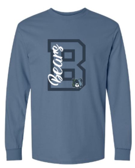 Adult B Bears with Mascot Indigo Blue Gildan Long Sleeve T-Shirt (MEB)