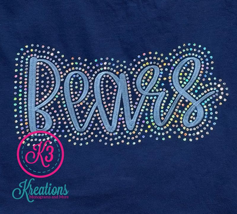 Youth or Adult Embroidered Bears with Faux Rhinestone Outline Comfort Colors Garment-Dyed Heavyweight T-Shirt