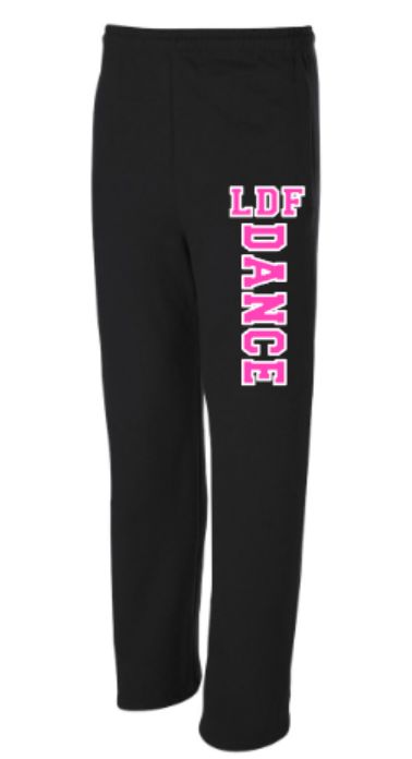 Adult LDF Dance JERZEES NuBlend Open Bottom Black &amp; Pink Sweatpants (LDF)