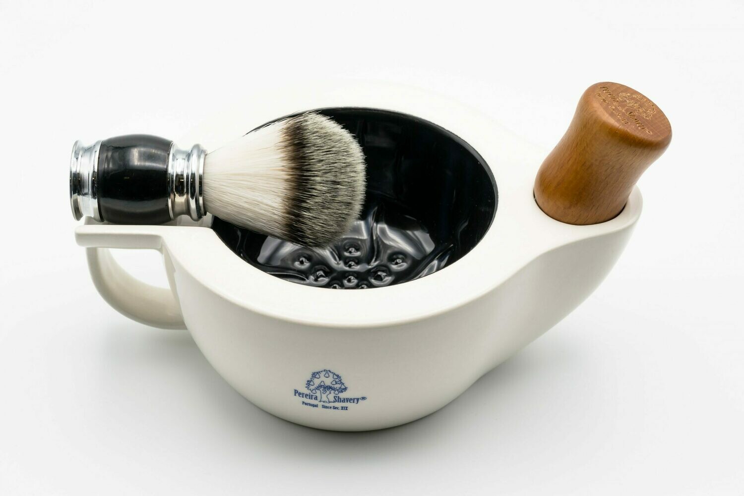 Pereira Shavery Ceramic Shaving Scuttle Bowl - Keep Lather Always Warm Or Ice Cold With A Large Deep Size Bowl With Ribs For Frictions Handmade In Portugal. With or Without Soap Dish