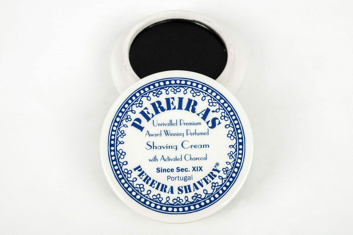 Pereira Shavery Shaving Soap With Activated Charcoal In Ceramic Dish With Different Aromatherapy Options