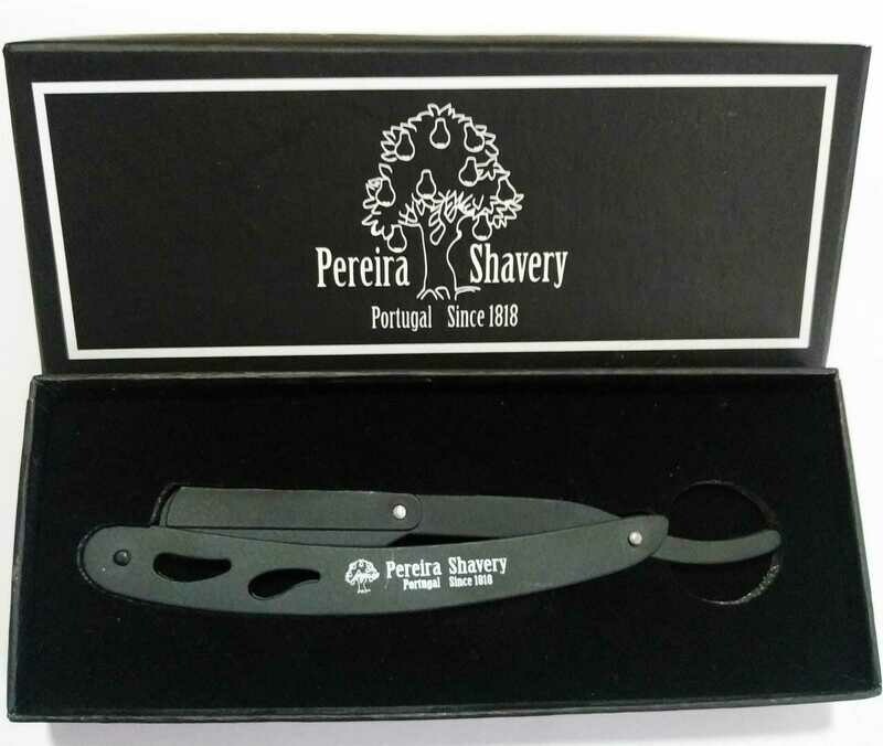 Pereira Shavery Straight Razor For Disposable Half DE Blades In Stainless Steel Coated In Black Epoxy