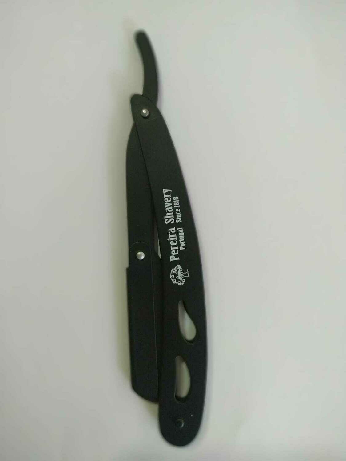 Pereira Shavery Straight Razor For Disposable Half DE Blades In Stainless Steel Coated In Black Epoxy