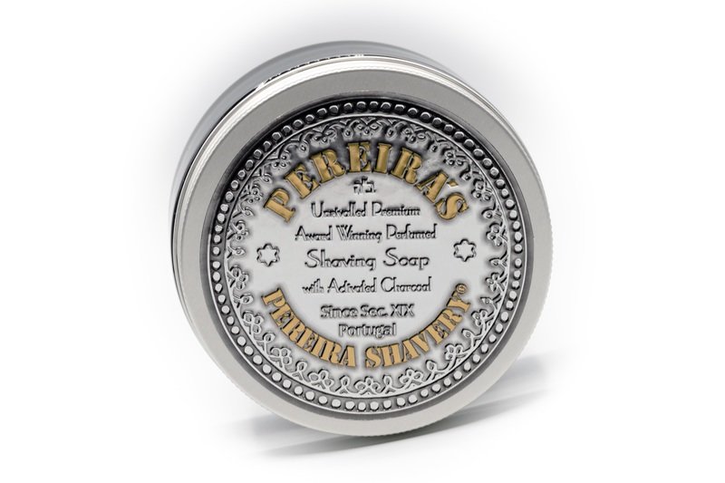 Pereira Shavery Shaving Soap With Activated Charcoal in Aluminum Dish With Different Aromatherapy Options