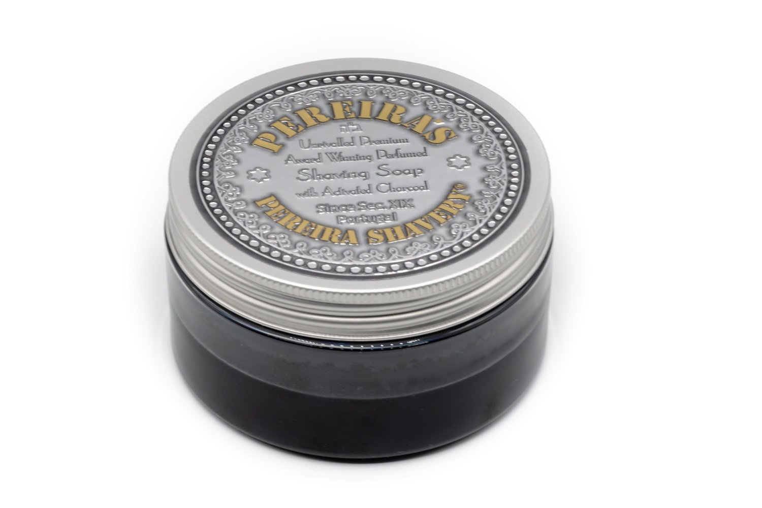Pereira Shavery Shaving Soap With Activated Charcoal in Aluminum Dish With Different Aromatherapy Options