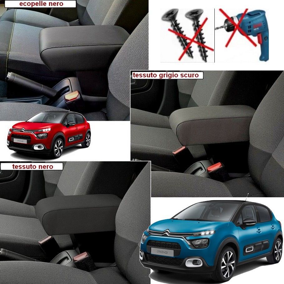 Bracciolo mod. DELUXE regolabile con portaoggetti per Citroen C3 (2017-2024) 3° serie accoudoir