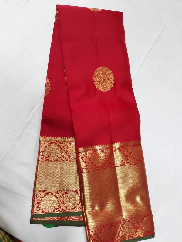maroon red butta style kachipuram silk saree