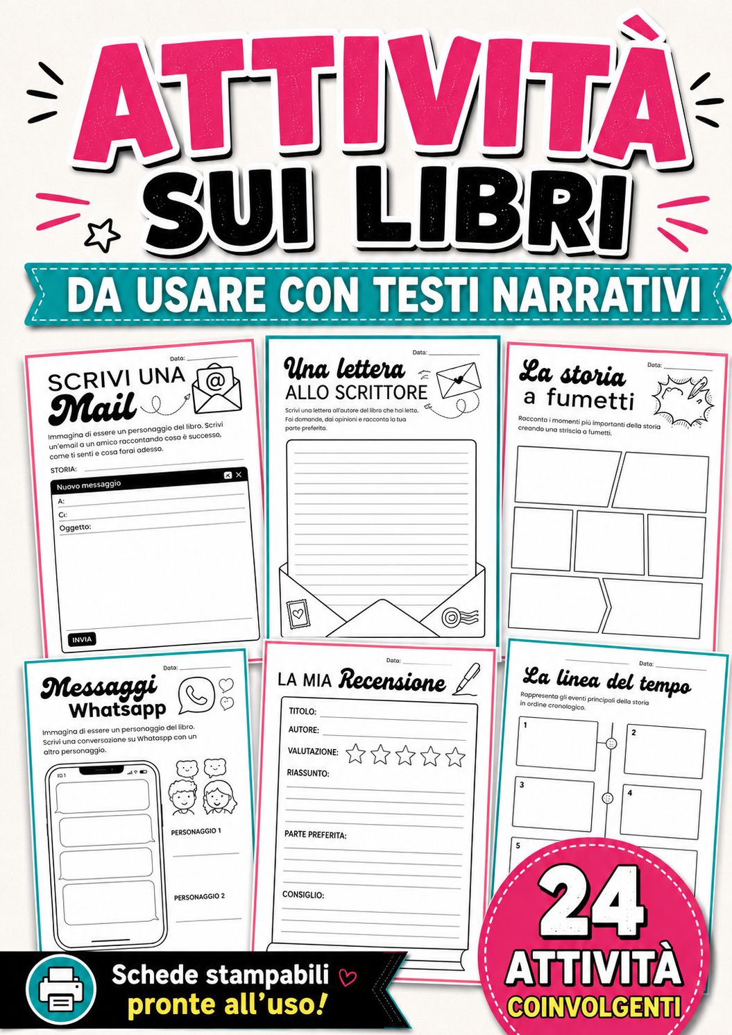 Attività sui libri e testi narrativi: 24 schede da stampare anche per WRW