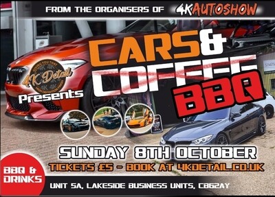 4K Cars & BBQ Sunday 8th October (Tickets per vehicle)