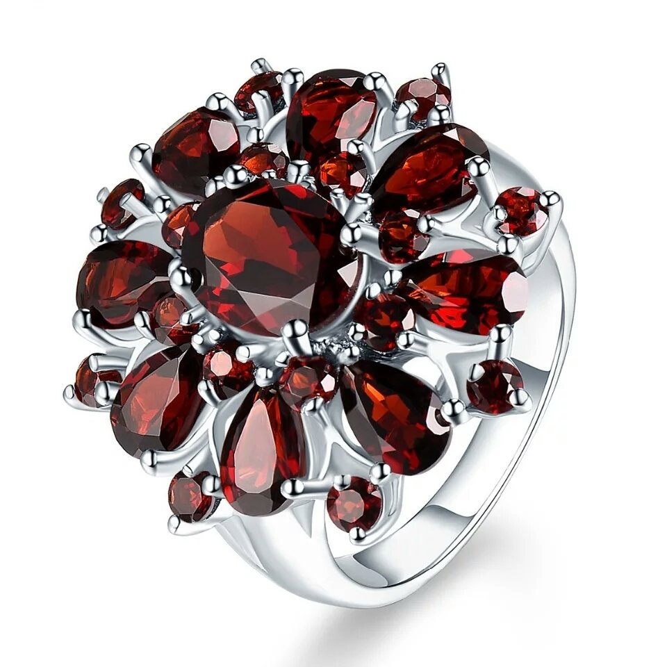 Elegant Flower Shape inlaid Red Zircon