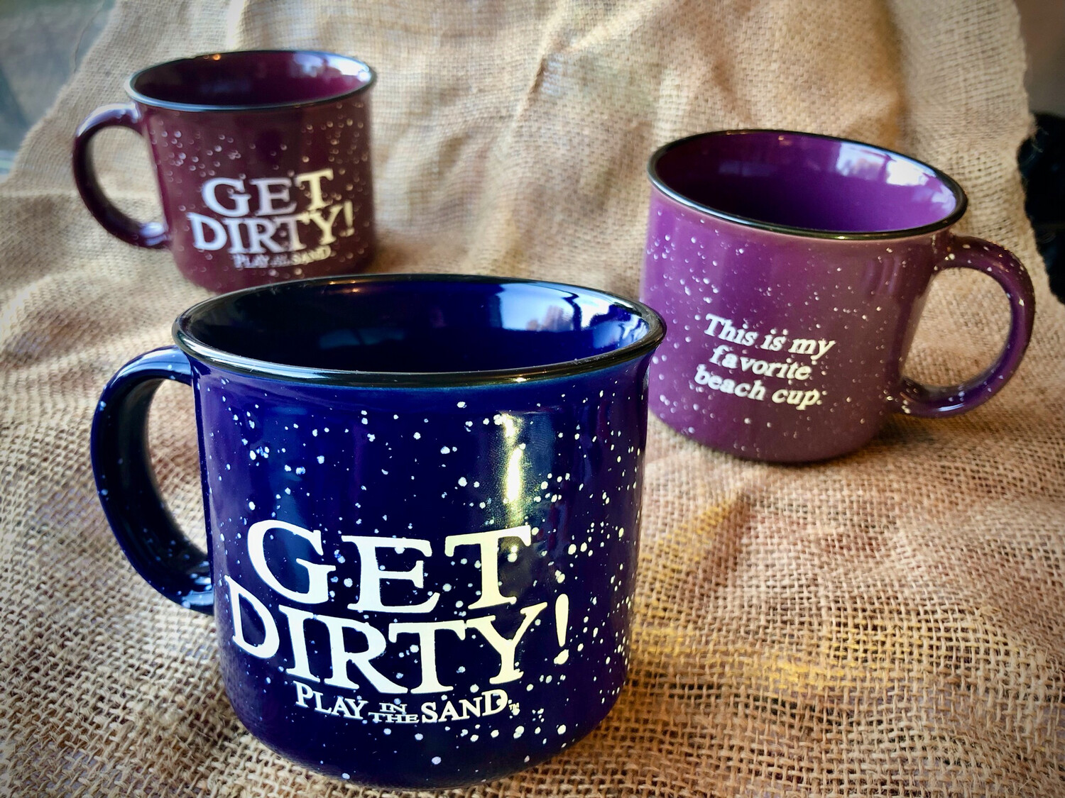 TWO Campfire Ceramic Coffee/Tea Mugs - Get Dirty Play in the Sand