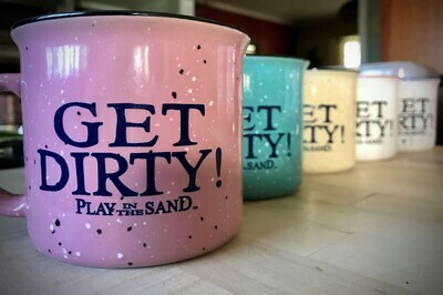 TWO Campfire Ceramic Coffee/Tea Mugs - Get Dirty Play in the Sand