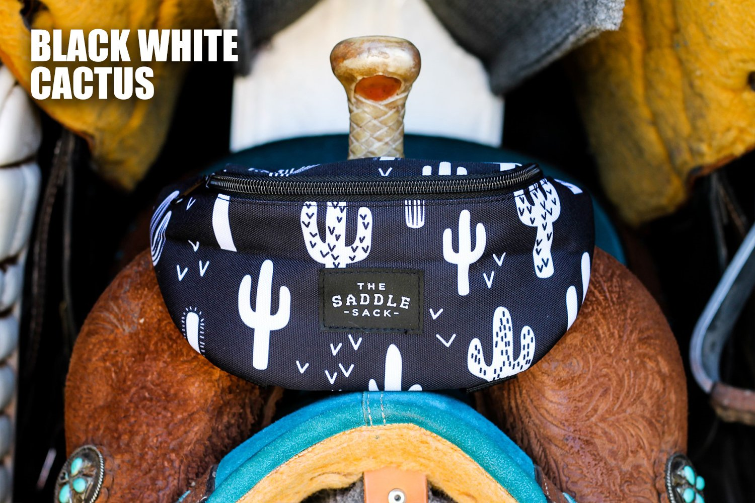 Sacoche pour selle western, Couleur: Cactus Noir/Blanc