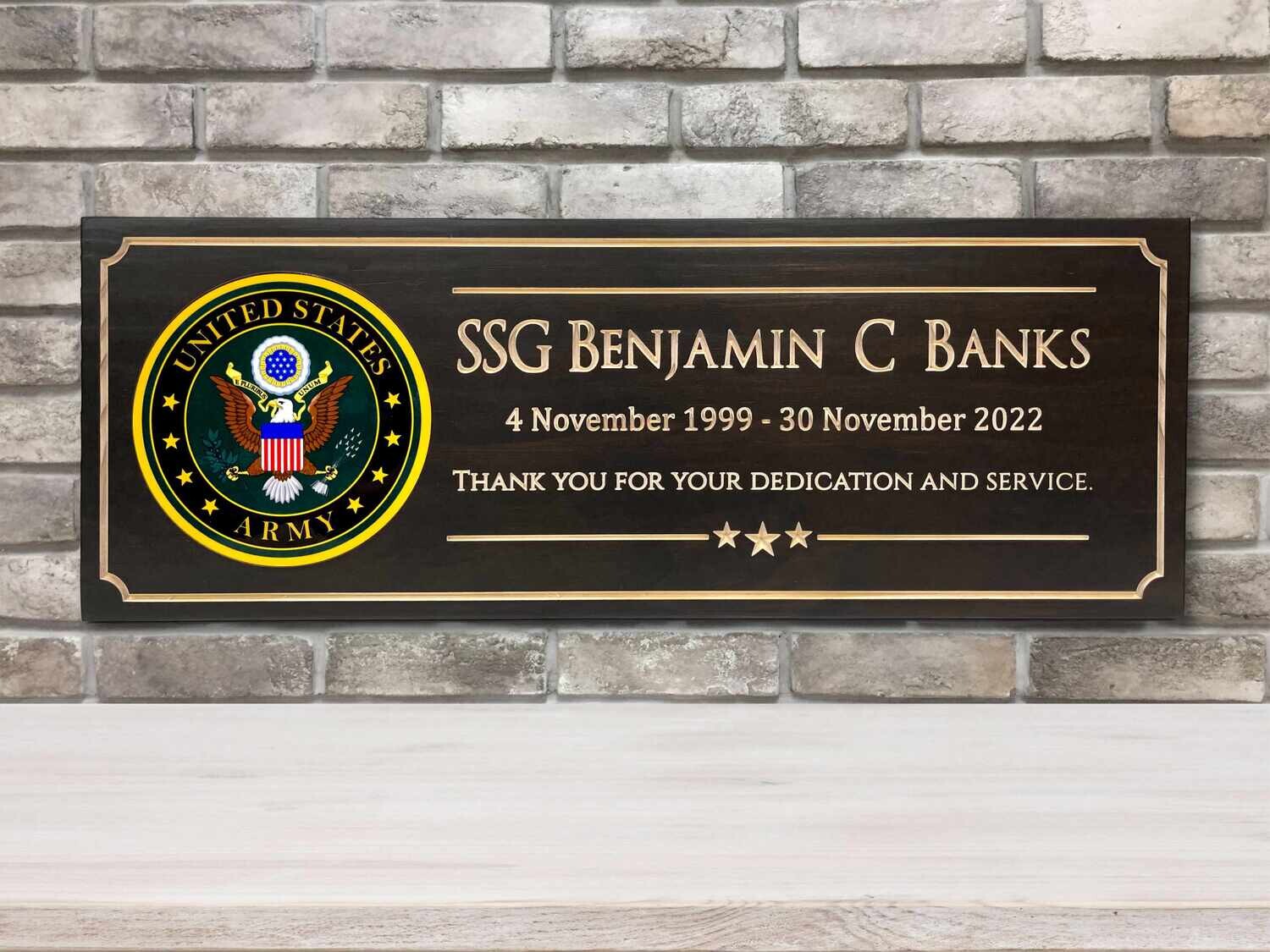 Personalized Army Plaque With Full Color Emblem Gift (Ebony Stain)