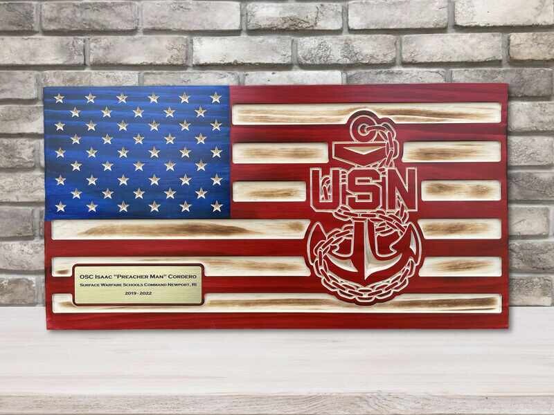 Navy Retirement, Personalized US Navy Flag, Navy Chief Flag, Personalized Wood Flag, Military Gift, Navy Flag, Military Veteran Gift