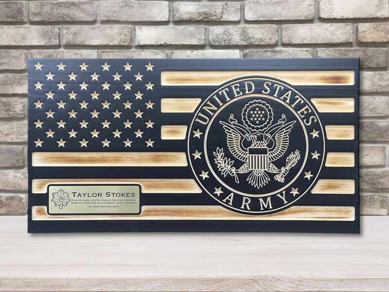 Personalized Ebony Color Army Flag Plaque