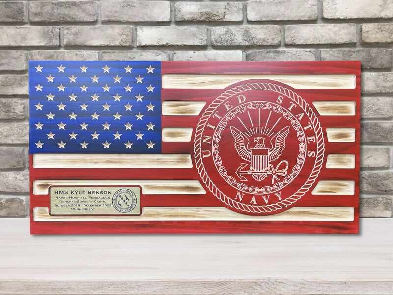 Personalized Navy Retirement Wooden Flag Plaque