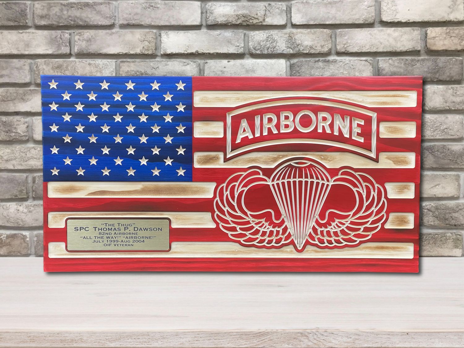Personalized Wooden Airborne Flag Gift