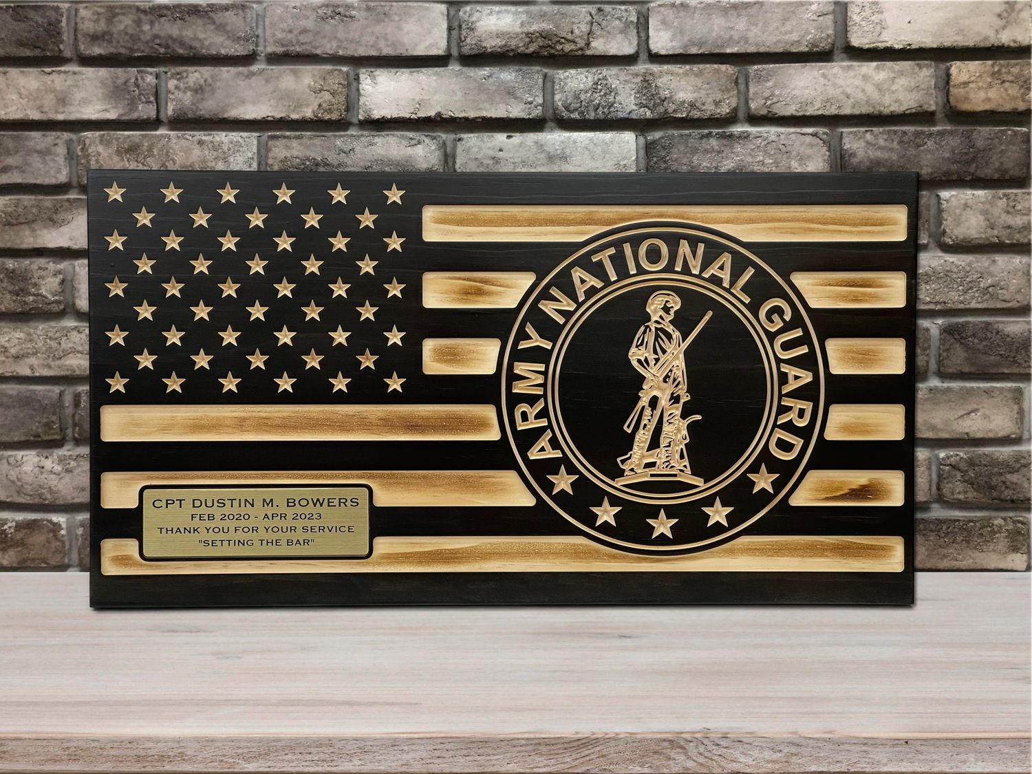 Wooden Army National Guard Flag, Personalized, Ebony Color