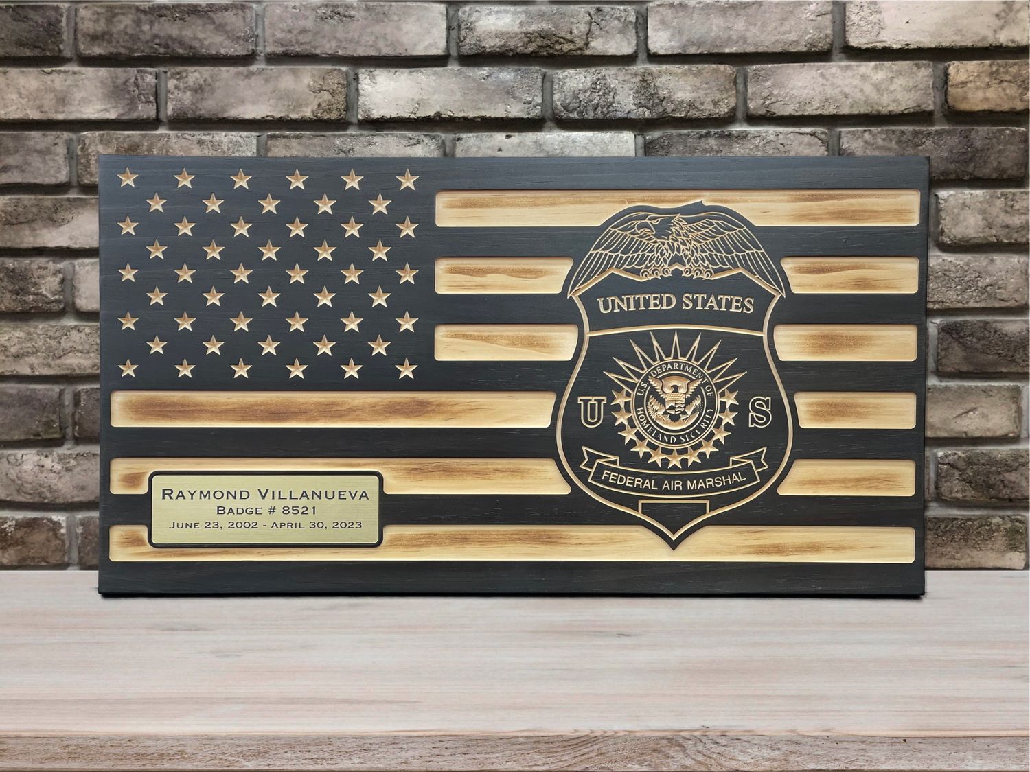 Federal Air Marshal Personalized Wooden Flag Gift, Ebony Color, FAMS