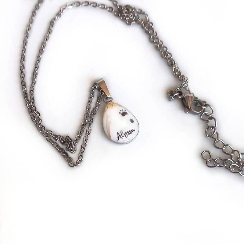 Drop pendant with breast milk, name, footprint, hair &amp; gold leaf &amp; Necklace