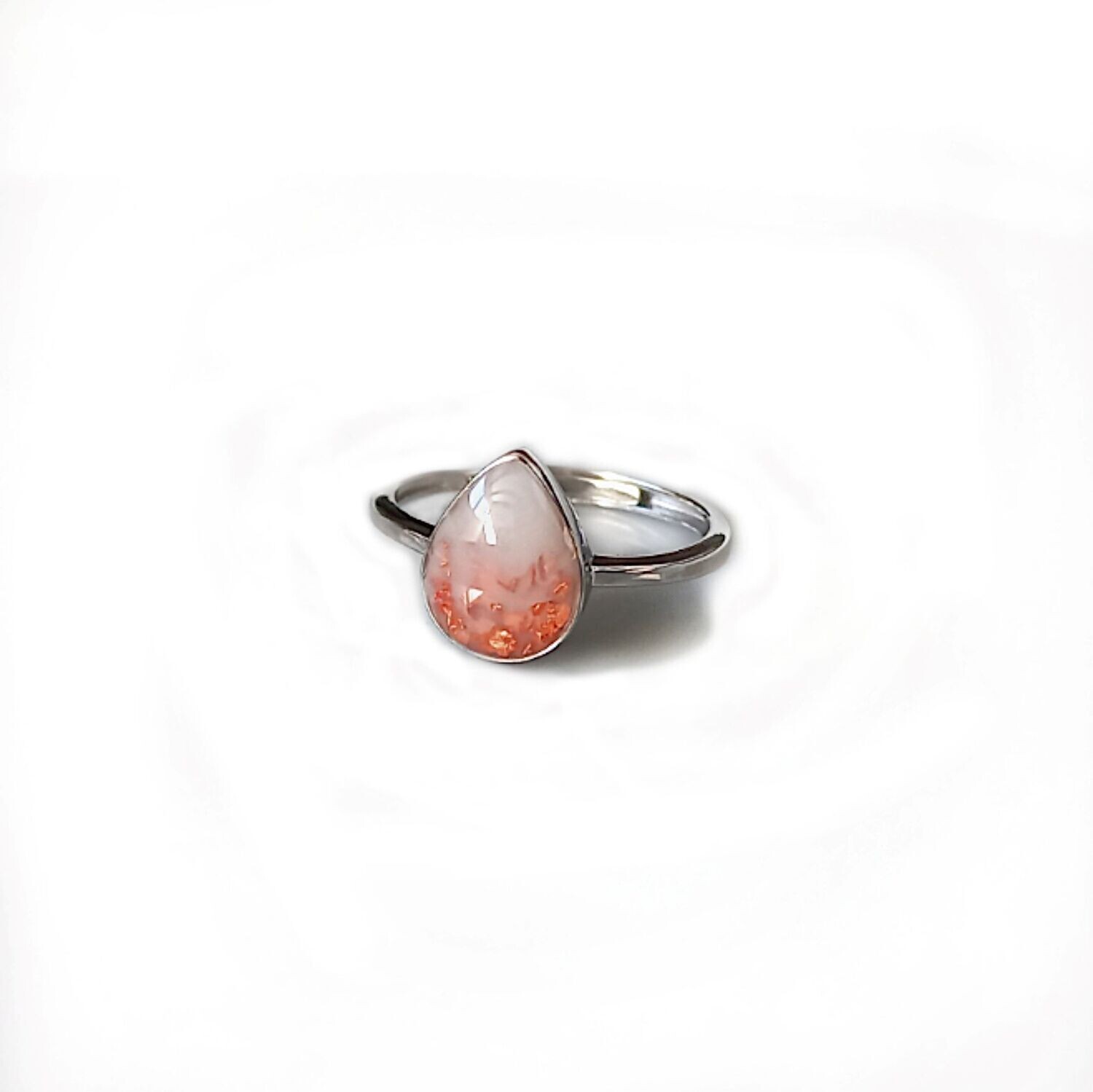 Drop ring with breast milk and rose gold leaf pieces