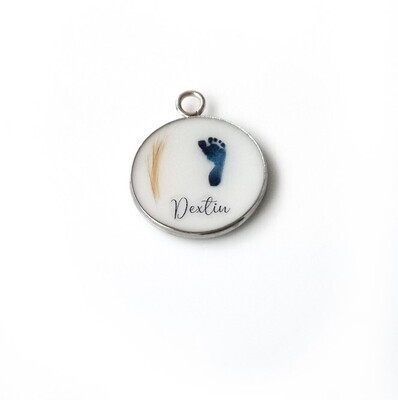 Necklace with breast milk, baby hair, footprint and name pendant