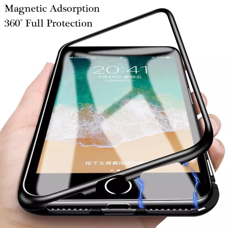 Magnetic Adsorption Case for iPhone X Max+Tempered Glass Back Cover for iPhone