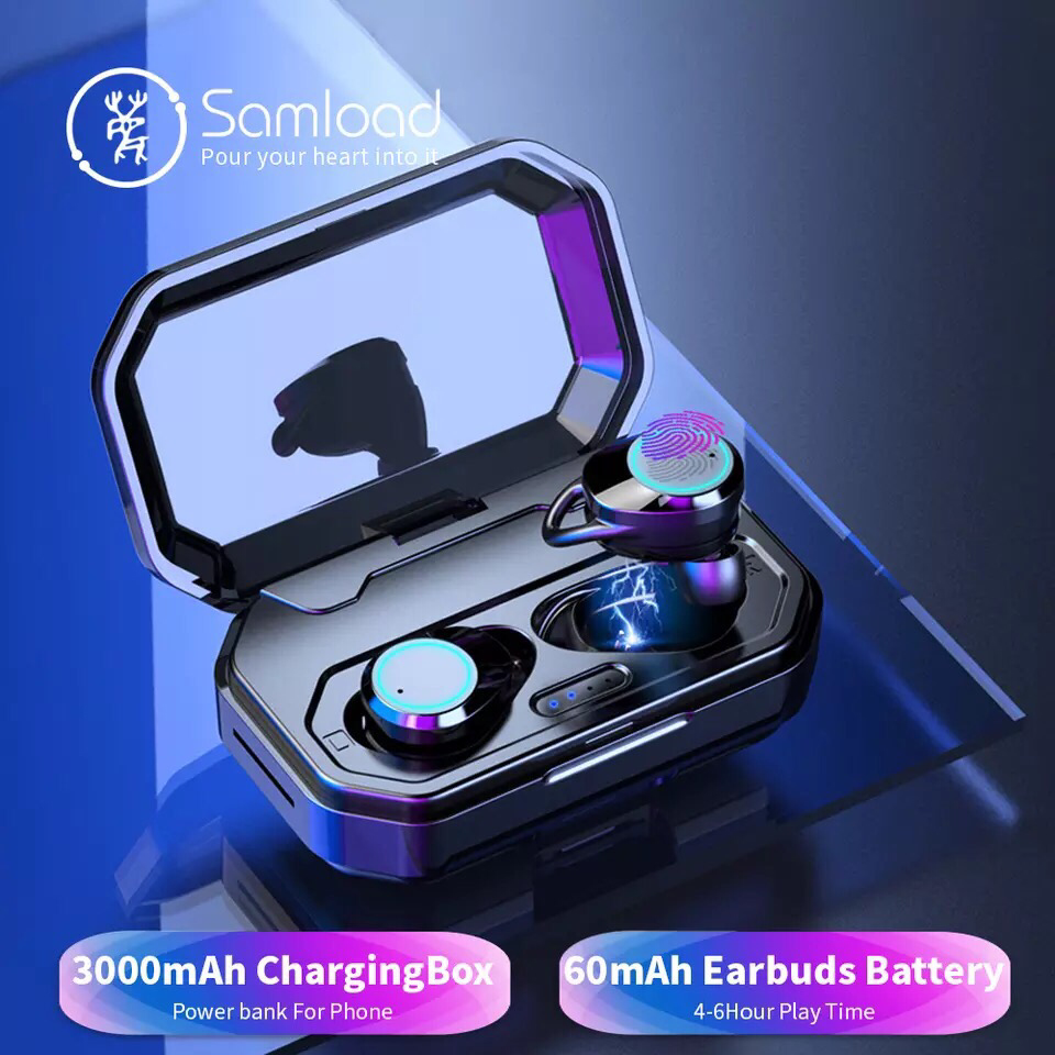 Samload Wireless Headphones 5.0 Bluetooth 3D Beep bass IPX7 Outdoor Cordless Earphones with 3000 mAh Power bank For IOS Android