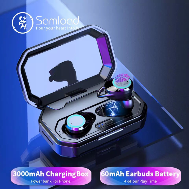 Samload Wireless Headphones 5.0 Bluetooth 3D Beep bass IPX7 Outdoor Cordless Earphones with 3000 mAh Power bank For IOS Android