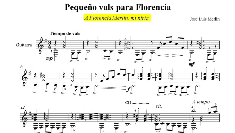 &quot;Pequeño Vals Para Florencia&quot; - José Luis Merlin - for solo guitar